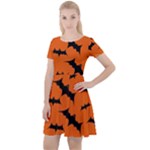 Halloween Card With Bats Flying Pattern Cap Sleeve Velour Dress 
