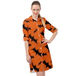 Halloween Card With Bats Flying Pattern Long Sleeve Mini Shirt Dress