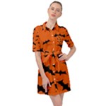Halloween Card With Bats Flying Pattern Belted Shirt Dress