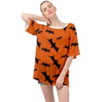 Halloween Card With Bats Flying Pattern Oversized Chiffon Top