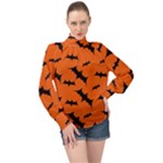 Halloween Card With Bats Flying Pattern High Neck Long Sleeve Chiffon Top