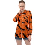 Halloween Card With Bats Flying Pattern Long Sleeve Satin Shirt