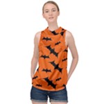 Halloween Card With Bats Flying Pattern High Neck Satin Top
