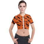 Halloween Card With Bats Flying Pattern Short Sleeve Cropped Jacket