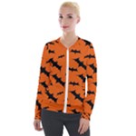 Halloween Card With Bats Flying Pattern Velvet Zip Up Jacket