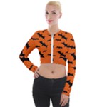 Halloween Card With Bats Flying Pattern Long Sleeve Cropped Velvet Jacket