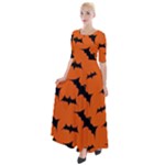 Halloween Card With Bats Flying Pattern Half Sleeves Maxi Dress