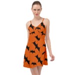 Halloween Card With Bats Flying Pattern Summer Time Chiffon Dress