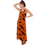 Halloween Card With Bats Flying Pattern V-Neck Chiffon Maxi Dress