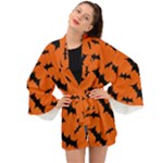 Halloween Card With Bats Flying Pattern Long Sleeve Kimono