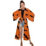 Halloween Card With Bats Flying Pattern Maxi Kimono