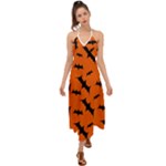 Halloween Card With Bats Flying Pattern Halter Tie Back Dress 