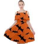Halloween Card With Bats Flying Pattern Cut Out Shoulders Chiffon Dress