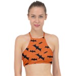 Halloween Card With Bats Flying Pattern Halter Bikini Top