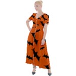Halloween Card With Bats Flying Pattern Button Up Short Sleeve Maxi Dress