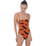 Halloween Card With Bats Flying Pattern Tie Strap One Piece Swimsuit