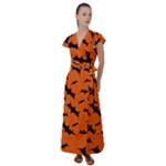 Halloween Card With Bats Flying Pattern Flutter Sleeve Maxi Dress