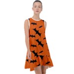 Halloween Card With Bats Flying Pattern Frill Swing Dress