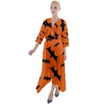 Halloween Card With Bats Flying Pattern Quarter Sleeve Wrap Front Maxi Dress