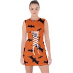 Halloween Card With Bats Flying Pattern Lace Up Front Bodycon Dress