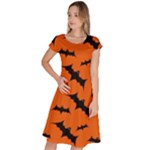 Halloween Card With Bats Flying Pattern Classic Short Sleeve Dress