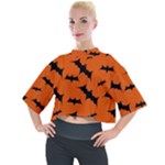 Halloween Card With Bats Flying Pattern Mock Neck T-Shirt