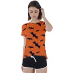 Halloween Card With Bats Flying Pattern Short Sleeve Open Back T-Shirt