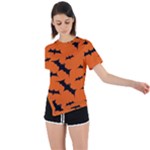 Halloween Card With Bats Flying Pattern Asymmetrical Short Sleeve Sports T-Shirt