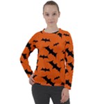 Halloween Card With Bats Flying Pattern Women s Long Sleeve Raglan T-Shirt