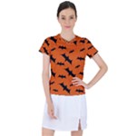 Halloween Card With Bats Flying Pattern Women s Sports Top