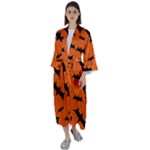 Halloween Card With Bats Flying Pattern Maxi Satin Kimono