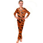 Halloween Card With Bats Flying Pattern Kids  Satin Long Sleeve Pajamas Set