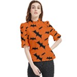 Halloween Card With Bats Flying Pattern Frill Neck Blouse