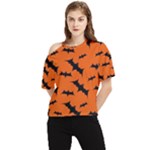 Halloween Card With Bats Flying Pattern One Shoulder Cut Out T-Shirt