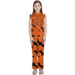 Halloween Card With Bats Flying Pattern Kids  Sleeveless Ruffle Edge Band Collar Chiffon One Piece