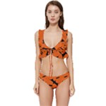 Halloween Card With Bats Flying Pattern Low Cut Ruffle Edge Bikini Set