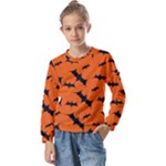 Halloween Card With Bats Flying Pattern Kids  Long Sleeve T-Shirt with Frill 