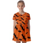 Halloween Card With Bats Flying Pattern Kids  Short Sleeve Pinafore Style Dress
