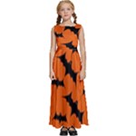 Halloween Card With Bats Flying Pattern Kids  Satin Sleeveless Maxi Dress