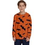 Halloween Card With Bats Flying Pattern Kids  Crewneck Sweatshirt