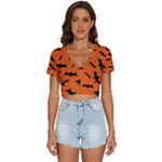 Halloween Card With Bats Flying Pattern V-Neck Crop Top