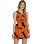 Halloween Card With Bats Flying Pattern Sleeveless High Waist Mini Dress