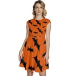 Halloween Card With Bats Flying Pattern Cap Sleeve High Waist Dress
