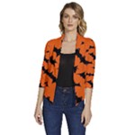 Halloween Card With Bats Flying Pattern Women s Draped Front 3/4 Sleeve Shawl Collar Jacket