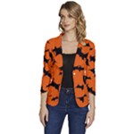 Halloween Card With Bats Flying Pattern Women s One-Button 3/4 Sleeve Short Jacket