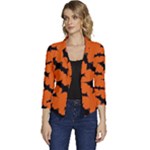 Halloween Card With Bats Flying Pattern Women s Casual 3/4 Sleeve Spring Jacket