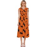 Halloween Card With Bats Flying Pattern V-Neck Drawstring Shoulder Sleeveless Maxi Dress