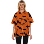 Halloween Card With Bats Flying Pattern Women s Batwing Button Up Shirt
