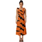 Halloween Card With Bats Flying Pattern Tie-Strap Tiered Midi Chiffon Dress