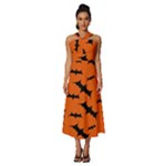 Halloween Card With Bats Flying Pattern Sleeveless Cross Front Cocktail Midi Chiffon Dress